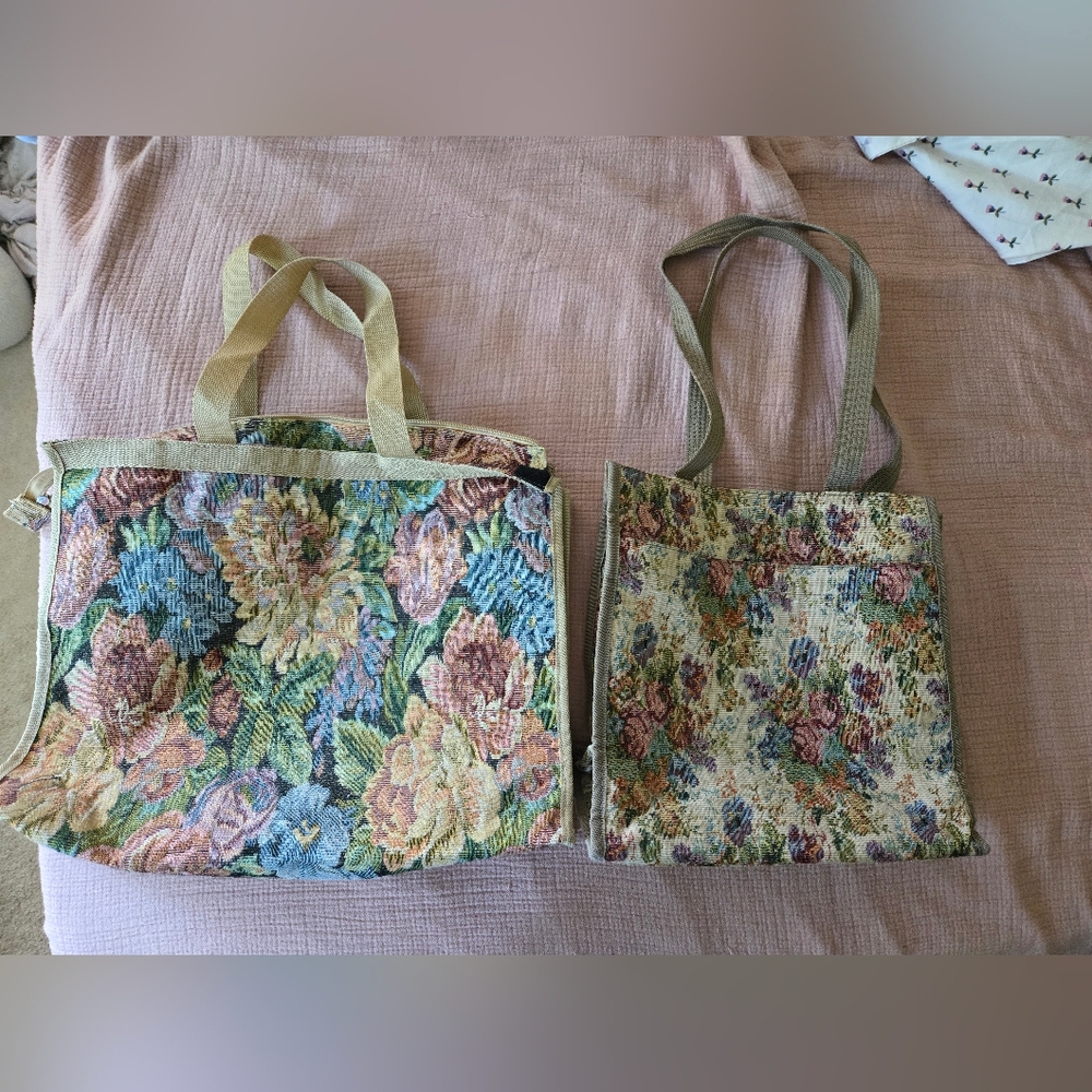 Vintage Foral Tapestry Tote Bag Set